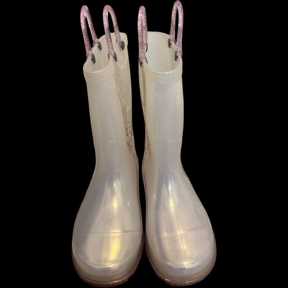 EUC Western Chief Toddler Girl Size 12 White Shimmery Light Up Rain Boots